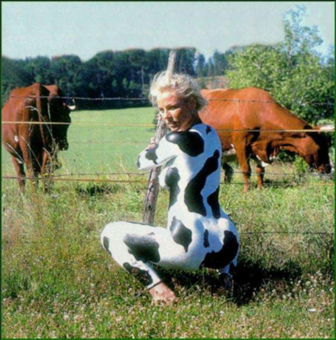 Une vache déguisée en humaine.