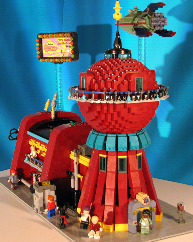 Le bâtiment du Planet Express et ses célèbres employés... en Lego !