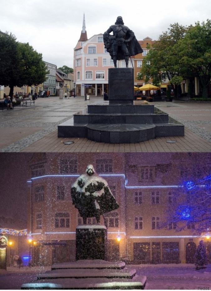 " La statue trône au milieu d'une place de la ville polonaise de Wejherowo en hommage à son fondateur. Mais quand l'hiver arrive, elle prend un air bien différent.

Recouverte de neige, l'œuvre érigée en l'honneur de Jakob Wejher qui créa la cité en 1643 se transforme en un personnage plus contemporain qui déplace les foules dans les salles de cinéma du monde entier: Dark Vador.

Comme vous pouvez le voir sur les photos ci-dessous, publiées sur Reddit le 25 janvier, la statue enneigée ressemble à s'y méprendre au Seigneur Sith tel qu'il apparaît dans les épisodes IV, V et VI de la célèbre saga (avec un bonus des néons rappelant les sabres laser). "