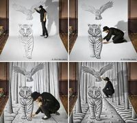 Dessin d'un tigre et d'une chouette