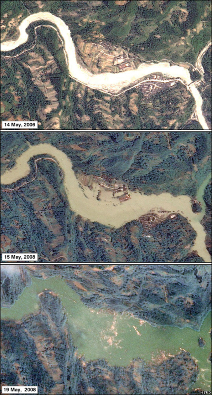 Un lac qui s'est formé en quelques jours à cause d'un tremblement de terre.