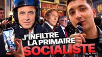 Individu qui s'incruste parmis des journalistes, campagne politique du PS 2026
