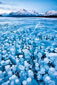 Bulles de méthane gelées dans un lac
