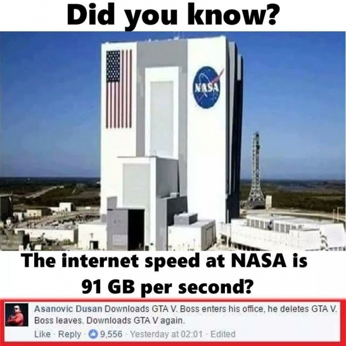 Le débit internet à la NASA est de 91 gigabits par seconde.