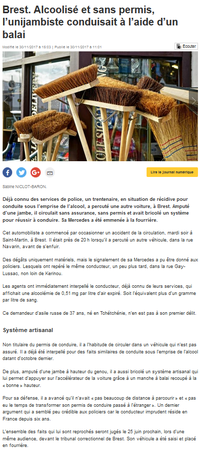 Brest. Alcoolisé et sans permis, l’unijambiste conduisait à l’aide d’un balai 